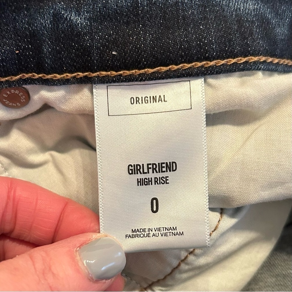 Express Girlfriend High Rise Denim Jeans Women’s SZ 0 in Ripped Medium Wash - Picture 10 of 11